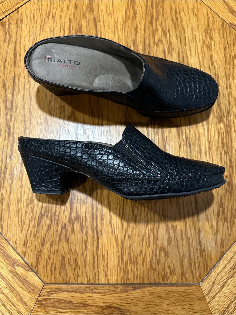 *RIALTO* Black Croc-Embossed Vette Slip-On Mule Low Block Heel Shoes Size 11